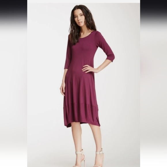 Eileen Fisher Viscose Jersey Knit Midi Lantern Dress | Size Large Pomegranate - Picture 1 of 9